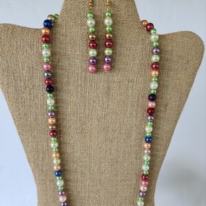 Hand Crafted Multicolor Pearl Necklace and Earring Set Rainbow